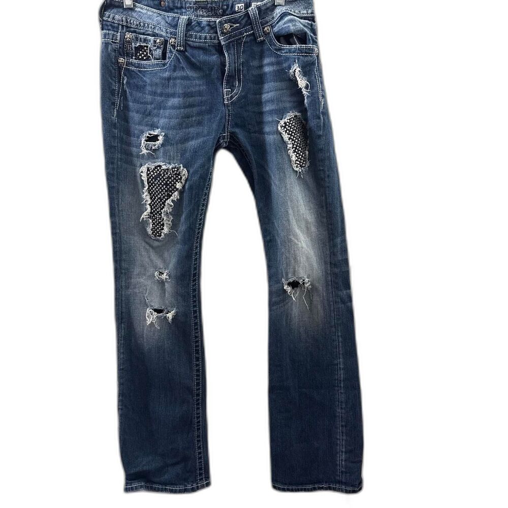 Miss Me Jeans Rhinestone Patch Easy Bootcut Size 30 Y2K Distressed JE5422EL
